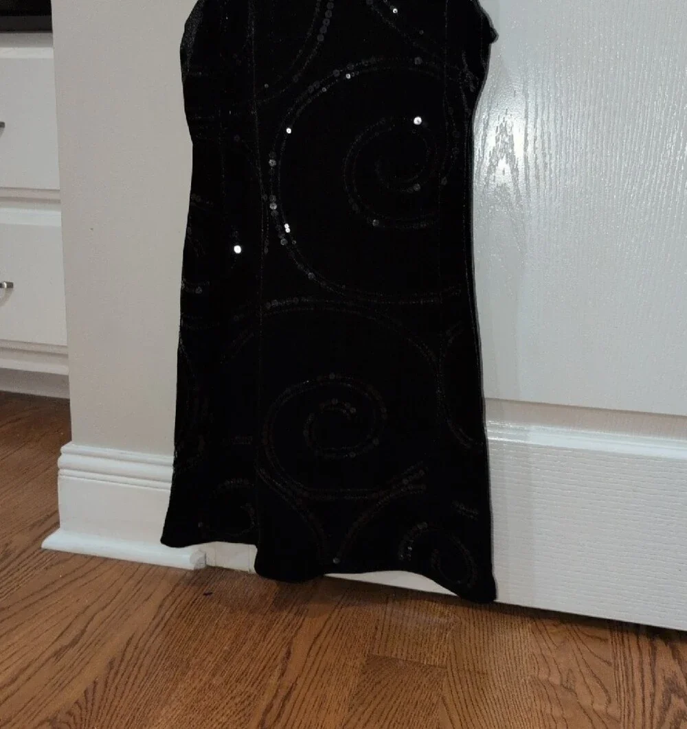 Girl's Black Sequin Swirl Velvet Sleeveless Dress